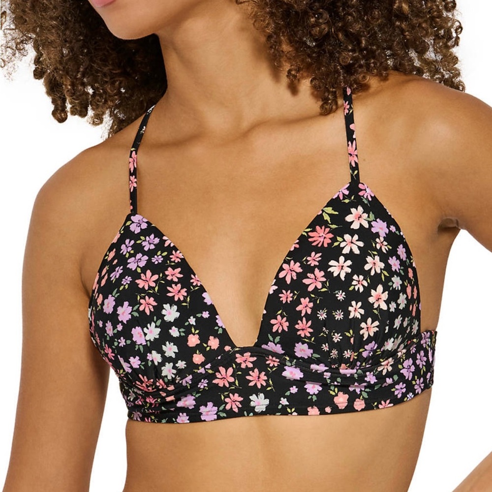 NWT  Black Floral Bikini Top